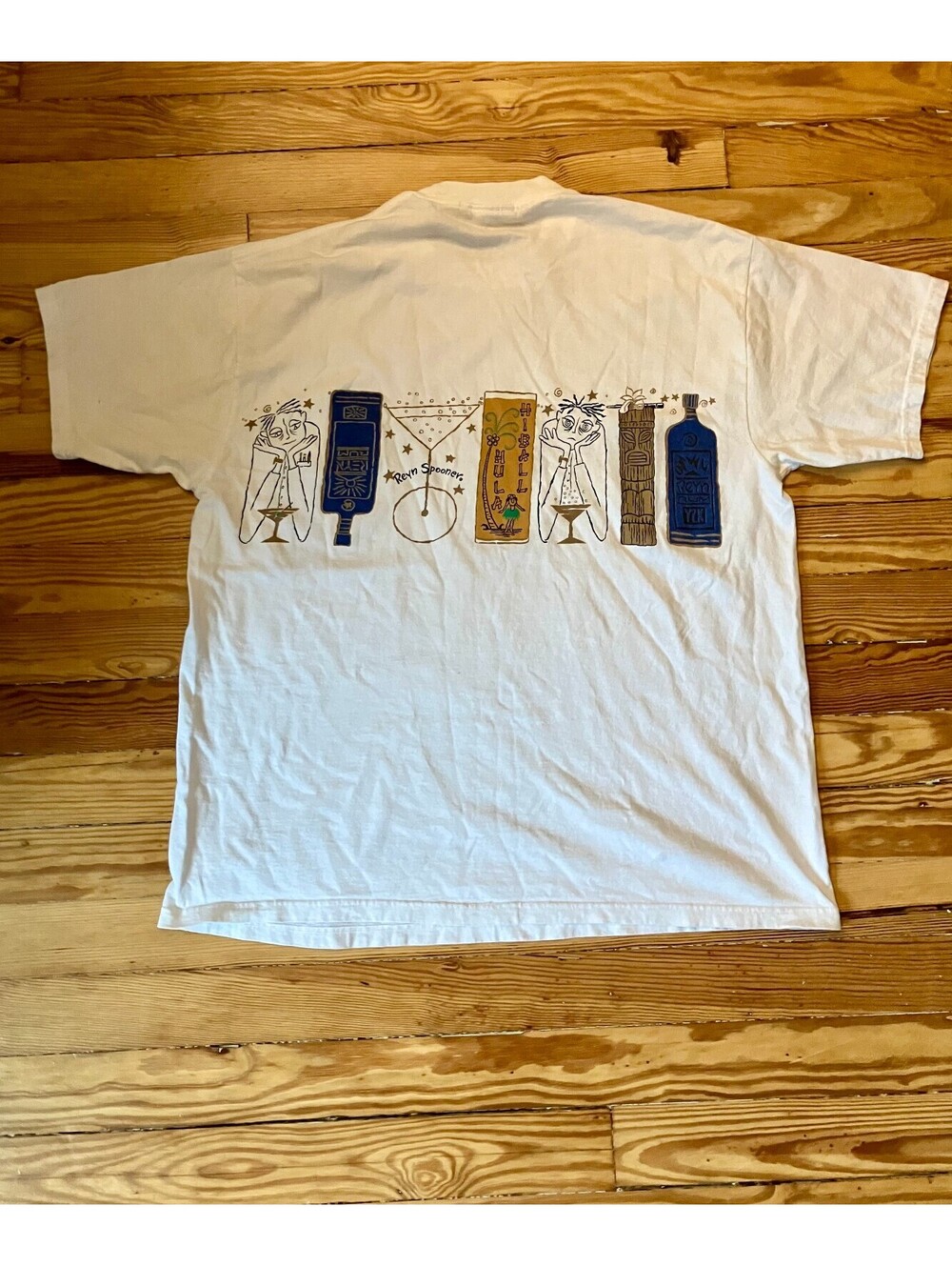 Vintage Reyn Spooner Y2K Tiki Cocktail Hawaiian Graphic Tee White Made USA L